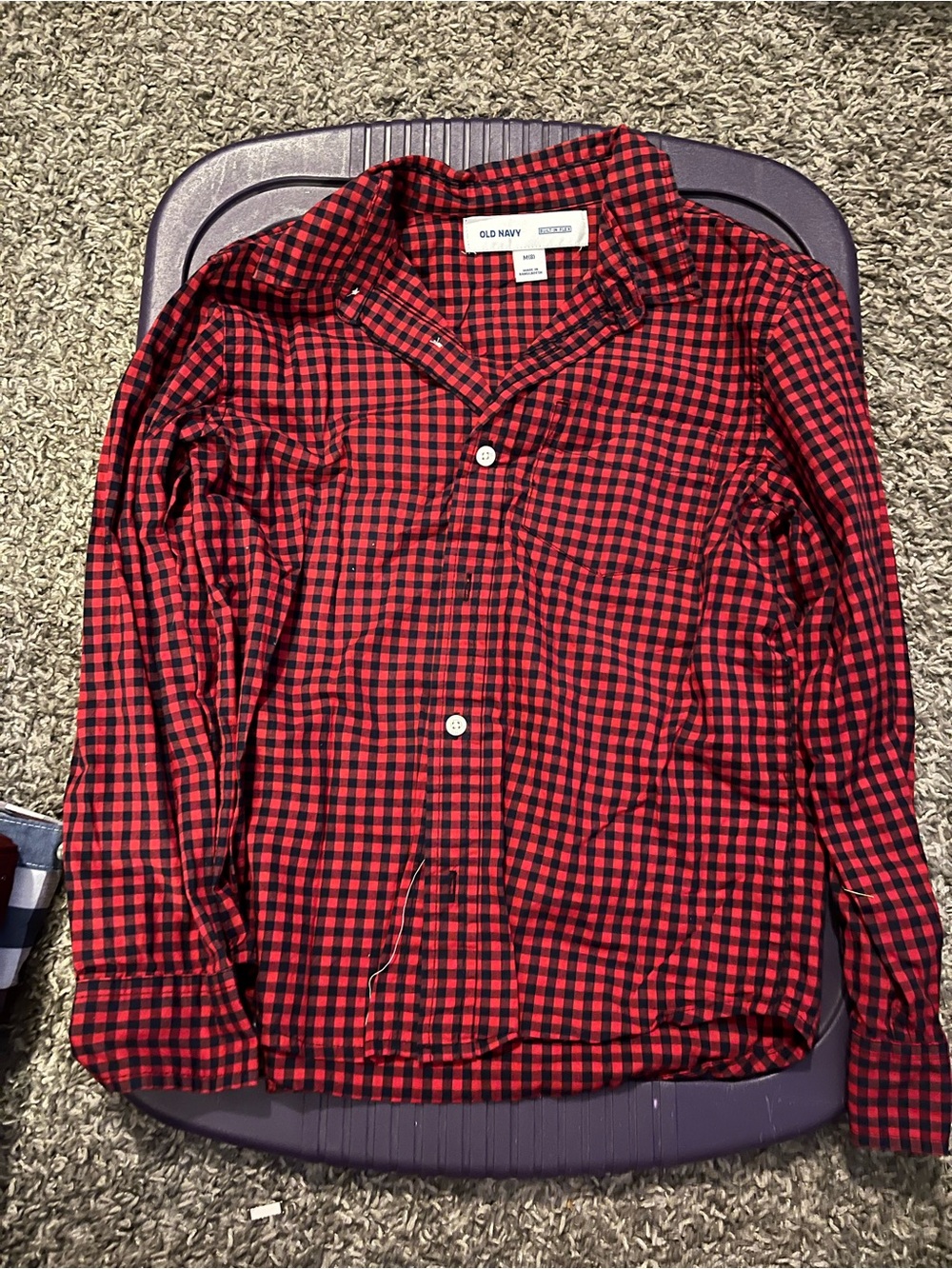 Old Navy Red and Black Plaid Button-Down Shirt
